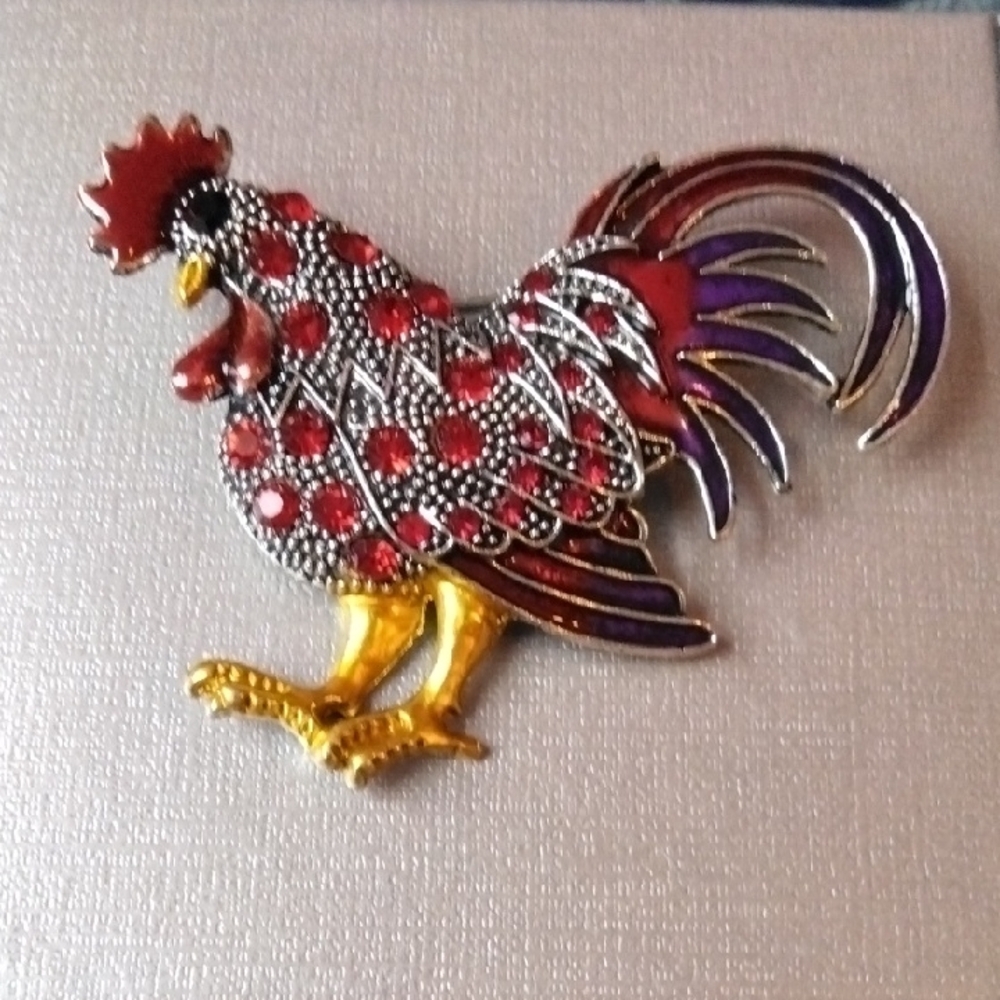 Colorful Rooster Brooch